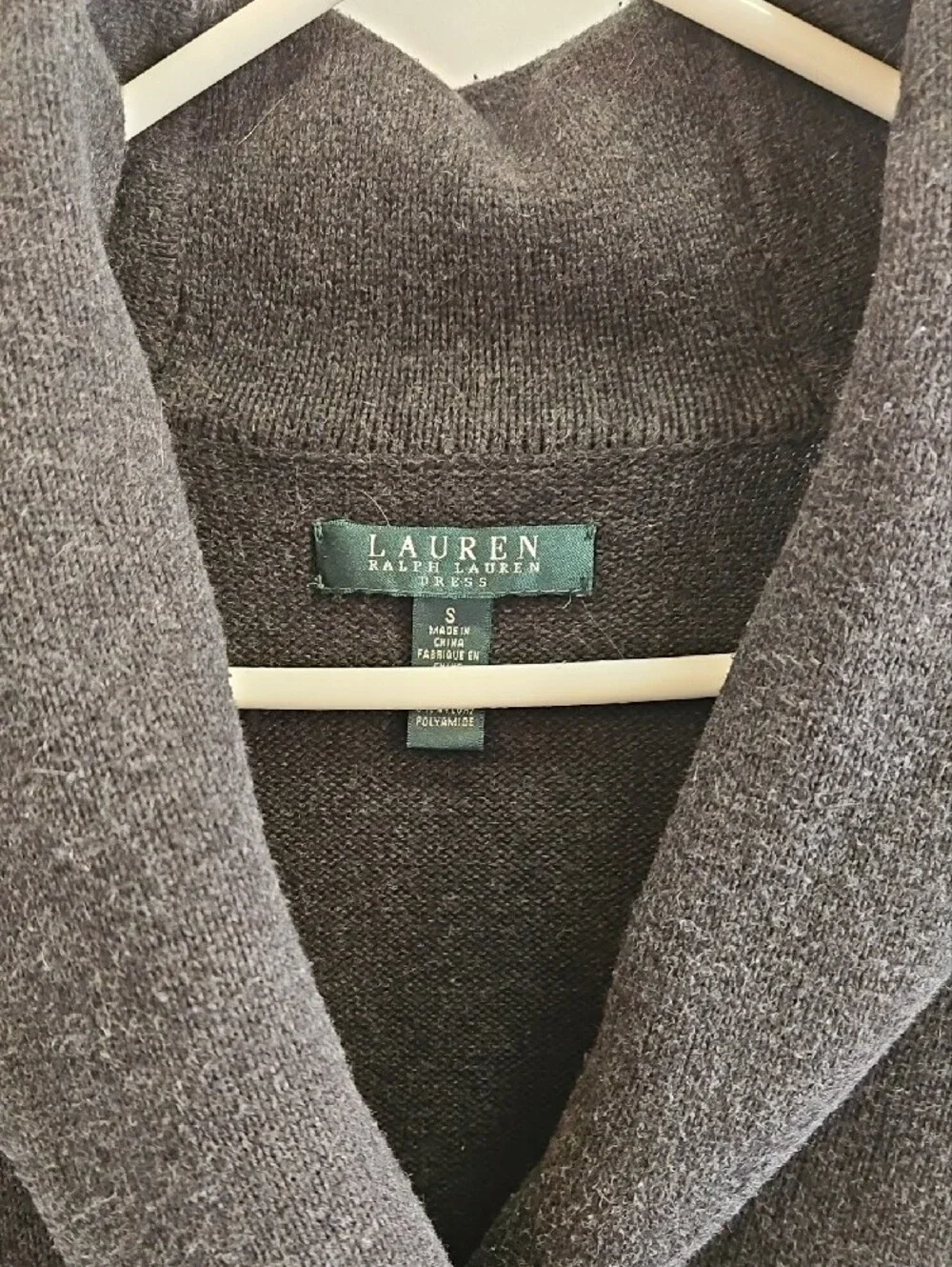 Lauren Ralph Lauren Dark Charcoal Shawl-Collar Wrap Dress with Buckle Detail